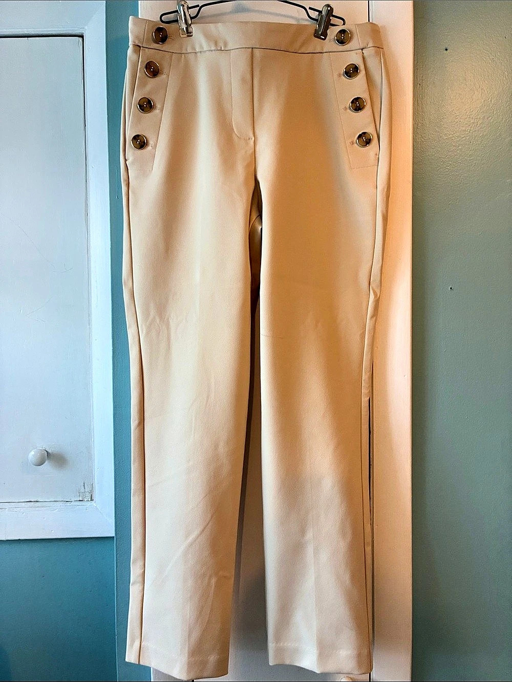Rachel Zoe Straight Leg Button Detail Pants in Cream Size 6 Like New